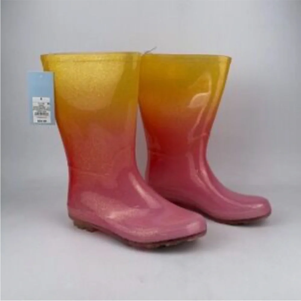 New Cat & Jack glitter Pink and Orange Kids Rain Boots size 1